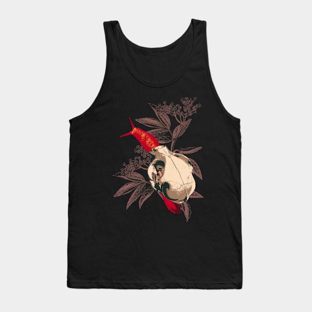 Enigmatic Escargots: Spooky Art Print Featuring Red Snail Donning Cat Skull Shell Tank Top by venglehart